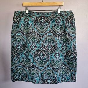 NWT Talbots Paisley Print Ponte Knit Lined Split Back Knee Length Pencil Skirt